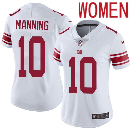 Women New York Giants 10 Eli Manning Nike White Vapor Limited NFL Jersey